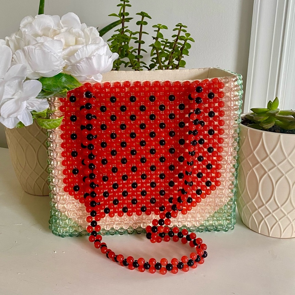 Cynthia Rowley Vintage Beaded Watermelon Shoulder Bucket Bag